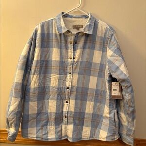 Blue and White Plaid Fleece-lined Jacket